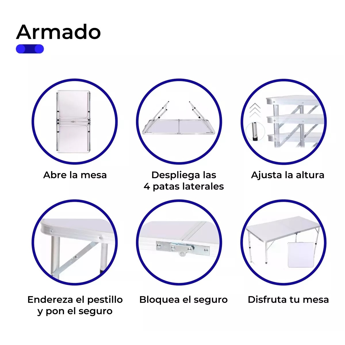 Mesa Plegable Tipo Portafolio 1.20 M Con 4 Sillas Portátiles Blanco.