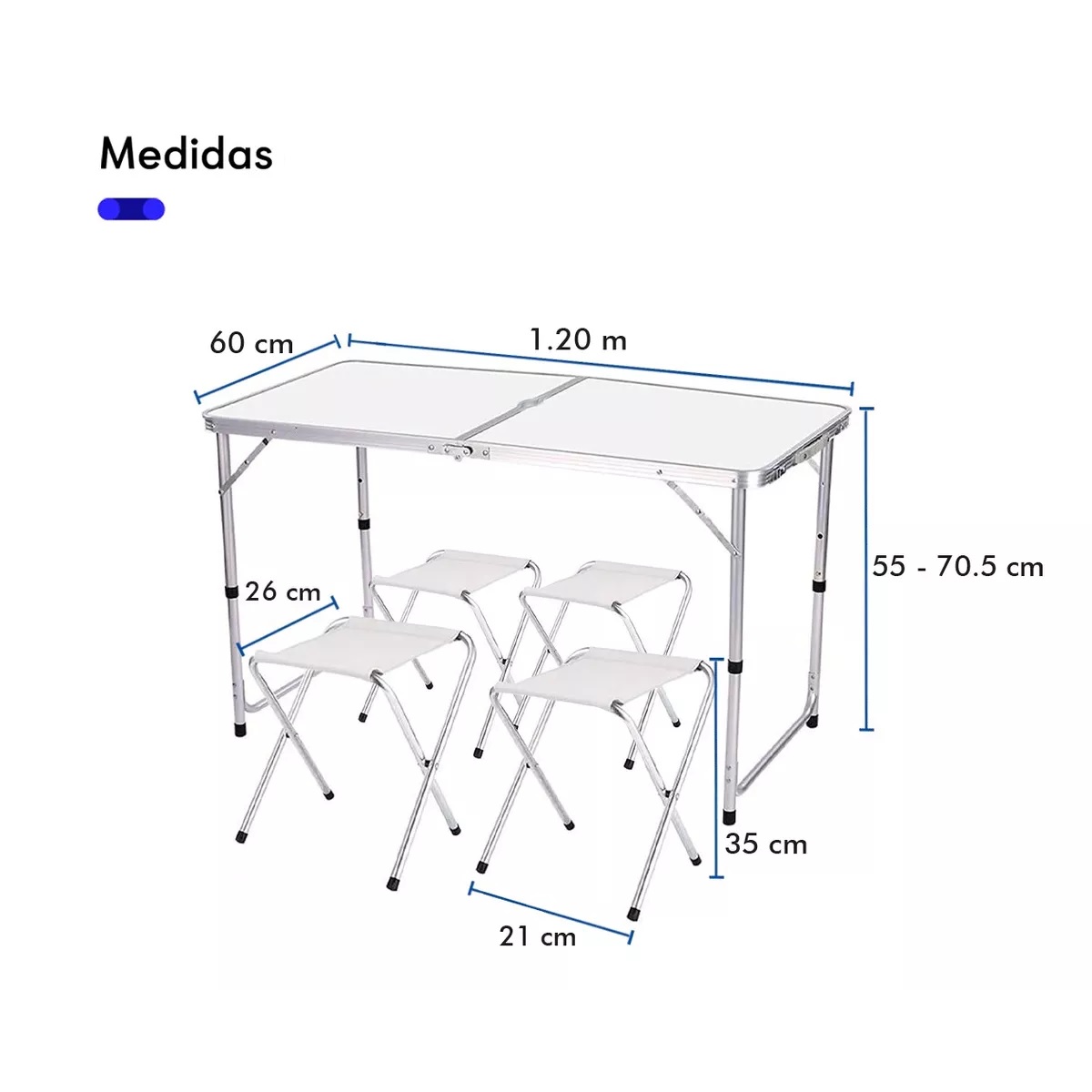 Mesa Plegable Tipo Portafolio 1.20 M Con 4 Sillas Portátiles Blanco.