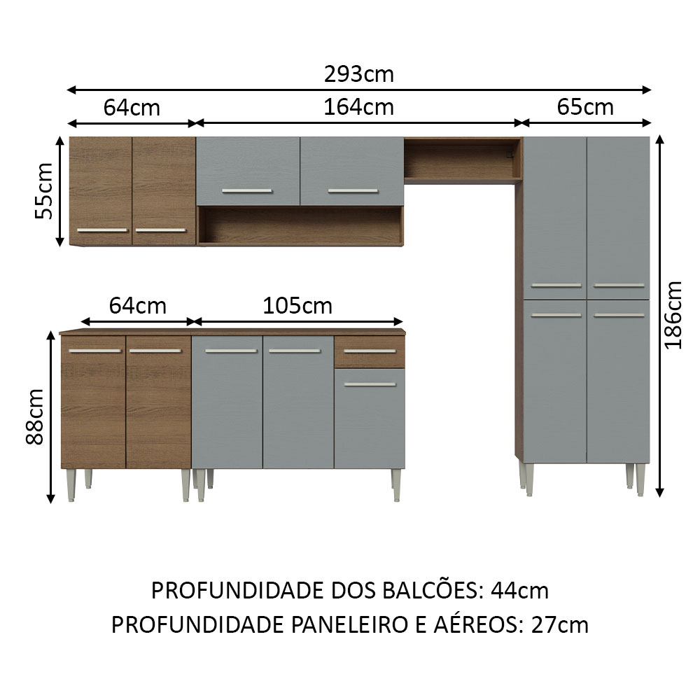 Cocina Integral Completa Modular Madesa Emilly 293cm MG 01.