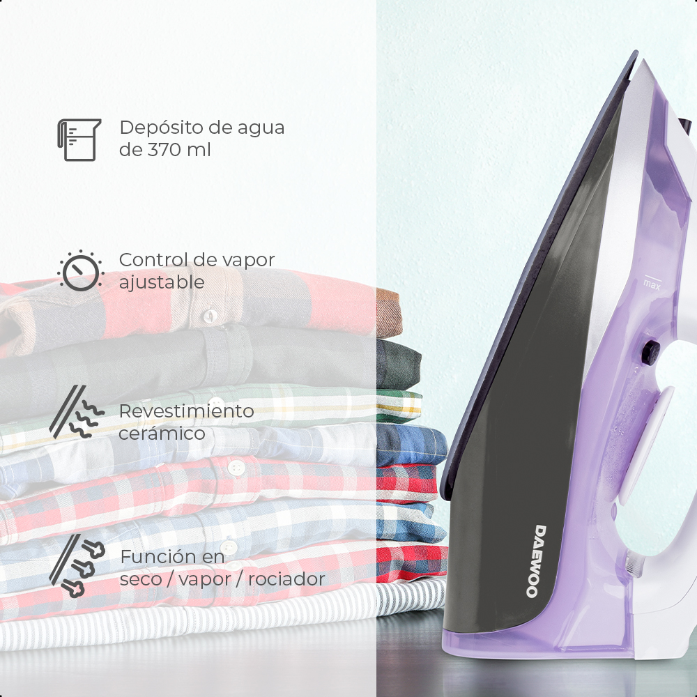 Daewoo Plancha de Vapor DSI-9204, Vapor Vertical, con potencia de 1100W.
