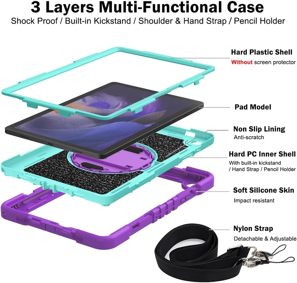 Funda Uso Rudo Para Tablet Samsung Galaxy Tab A9+ Plus Sm-X210 Sm-X216 11 2023 (Lila/Turquesa).