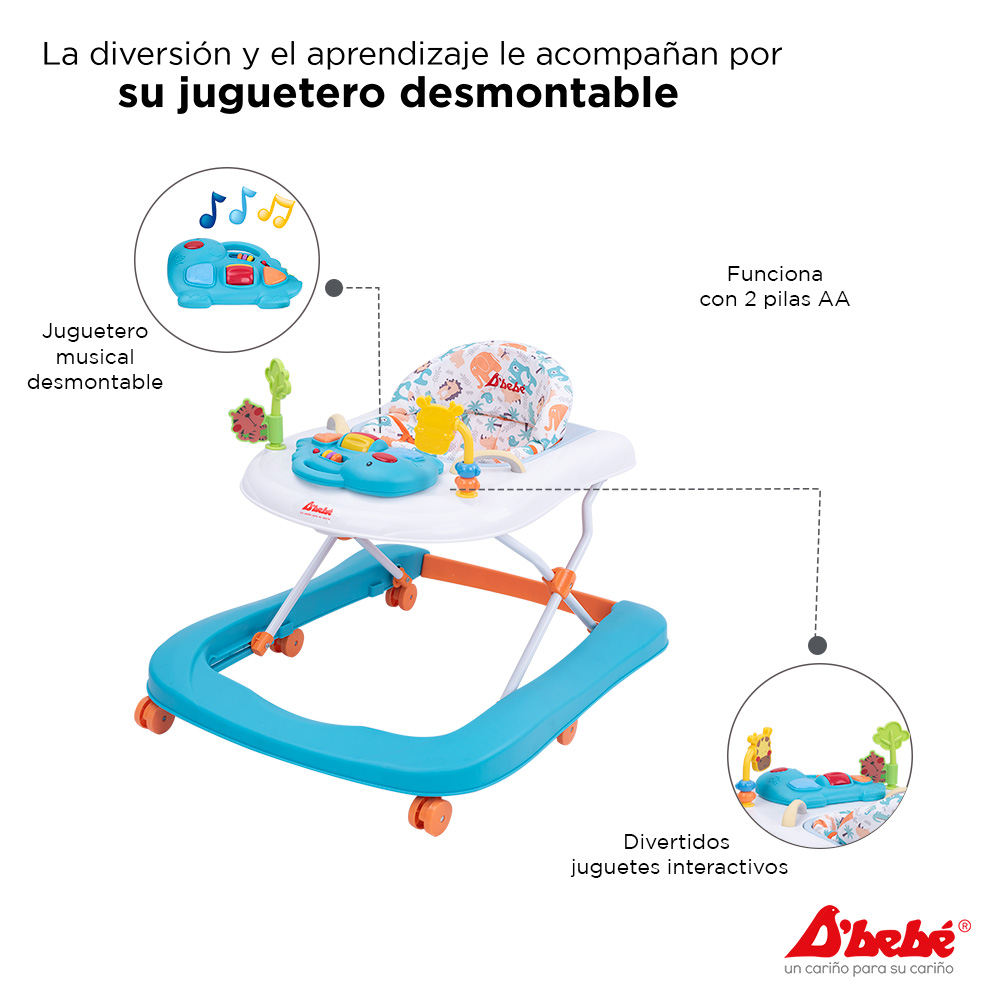 Andadera Caminadora D'bebé Jungle 2en1 Azul + Blanco.
