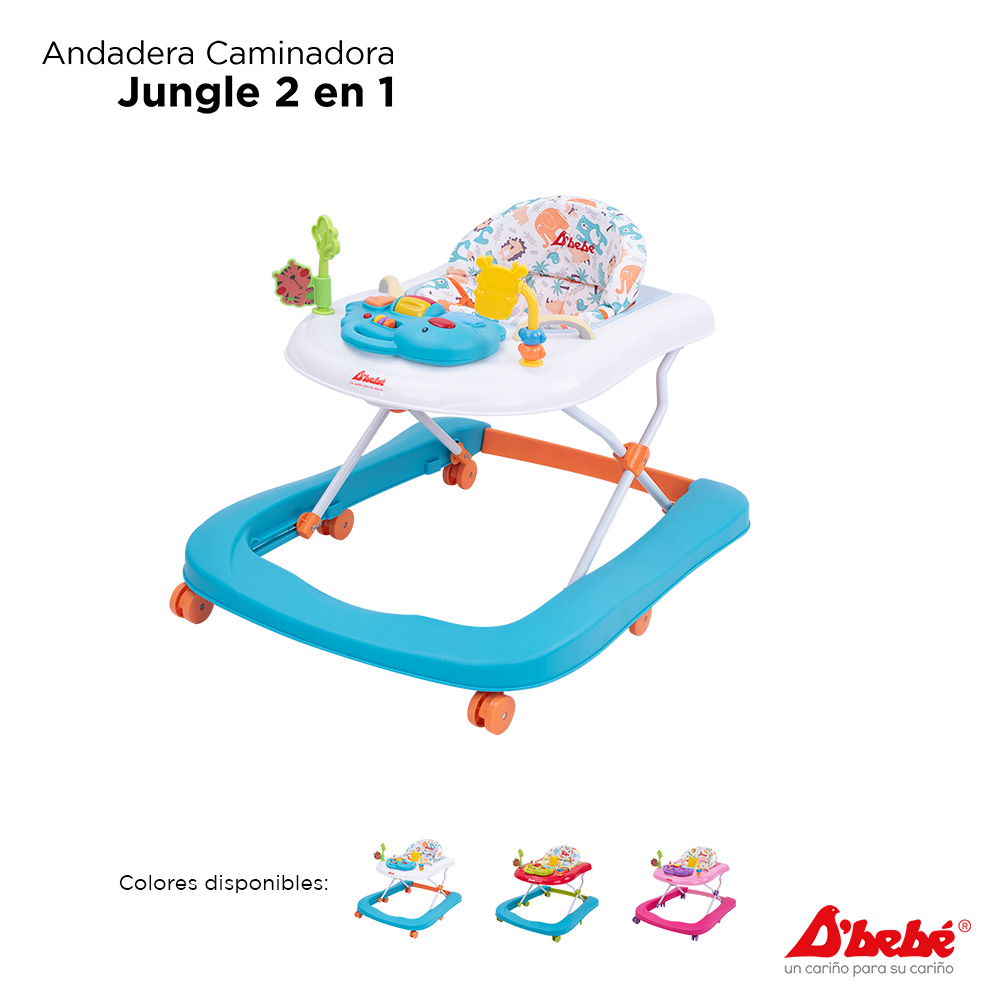 Andadera Caminadora D'bebé Jungle 2en1 Azul + Blanco.