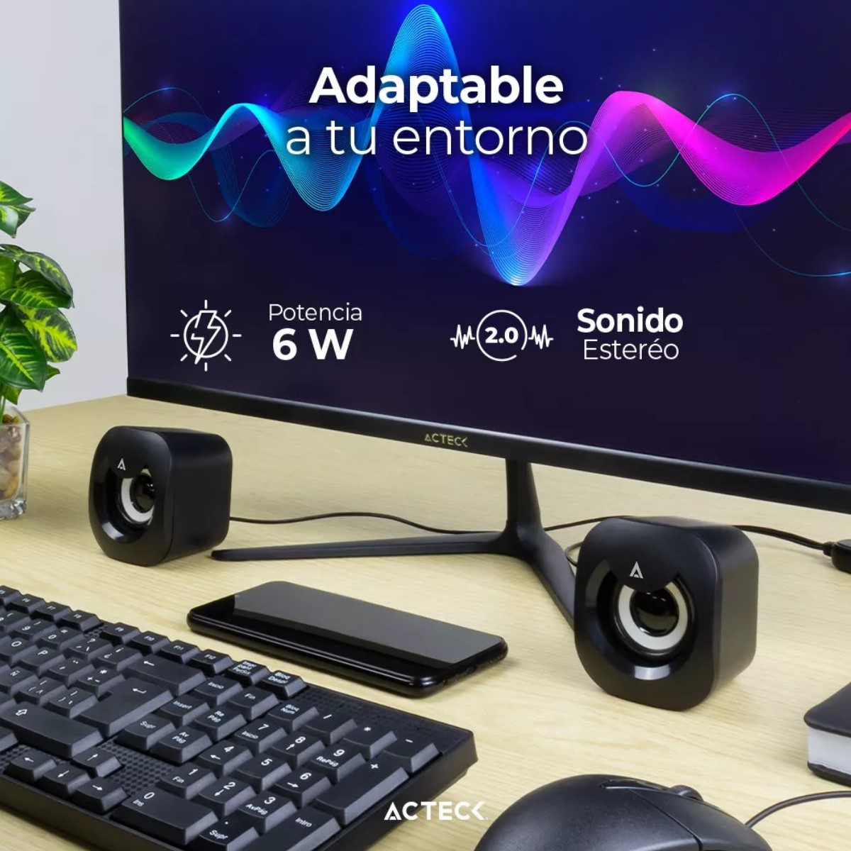 Acteck Bocinas Esence Basic Alámbrico 6W RMS 3.5mm Negro