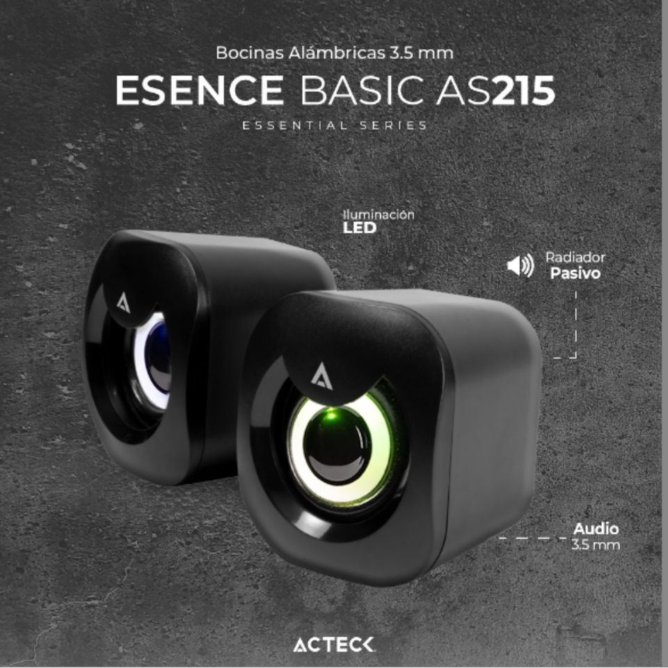 Acteck Bocinas Esence Basic Alámbrico 6W RMS 3.5mm Negro