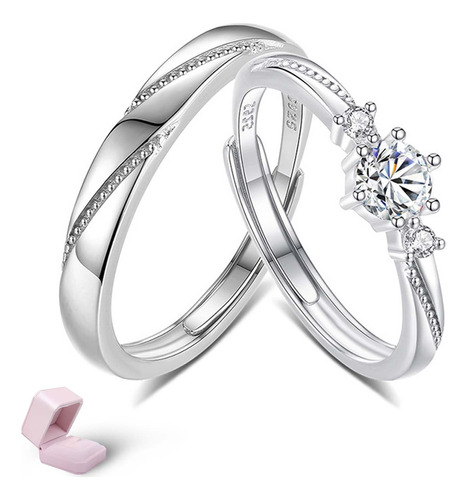 Anillos Promesa Plata Fina 925 Moderno Parejas Compromiso