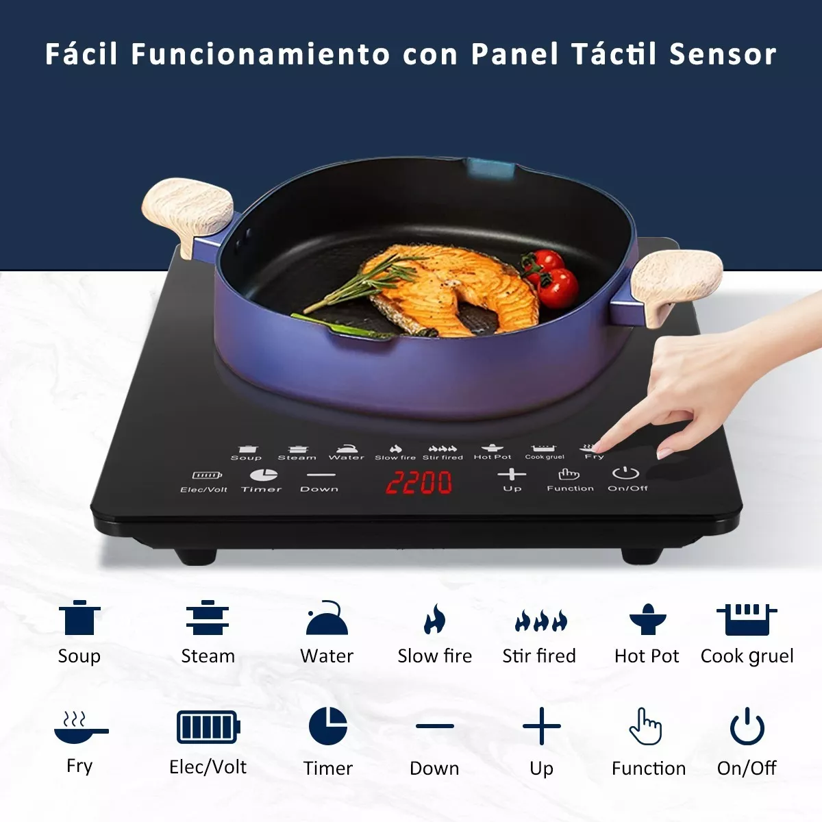 Digital Parrilla Eléctrica Inducción 2200w Control Tactil.
