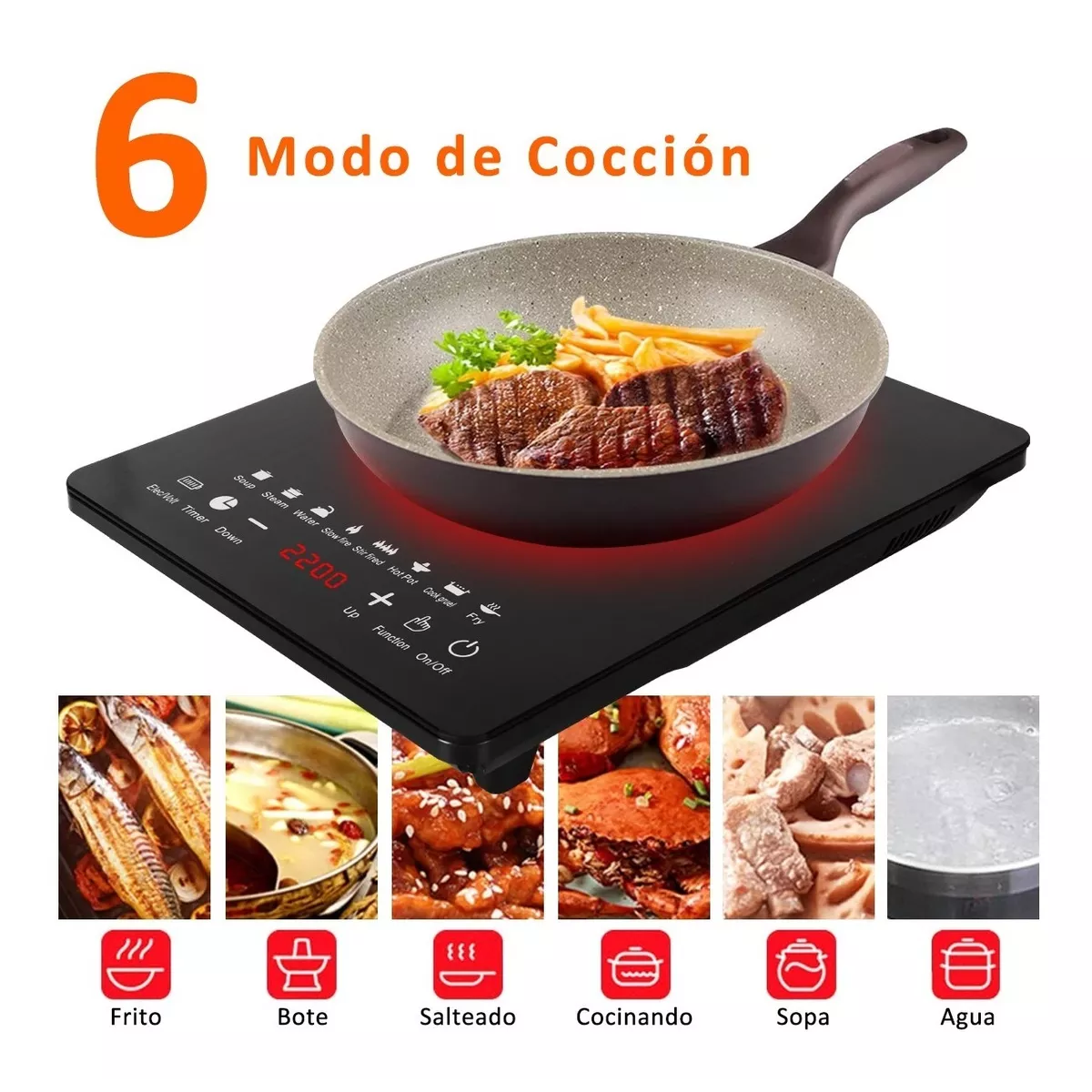 Digital Parrilla Eléctrica Inducción 2200w Control Tactil.