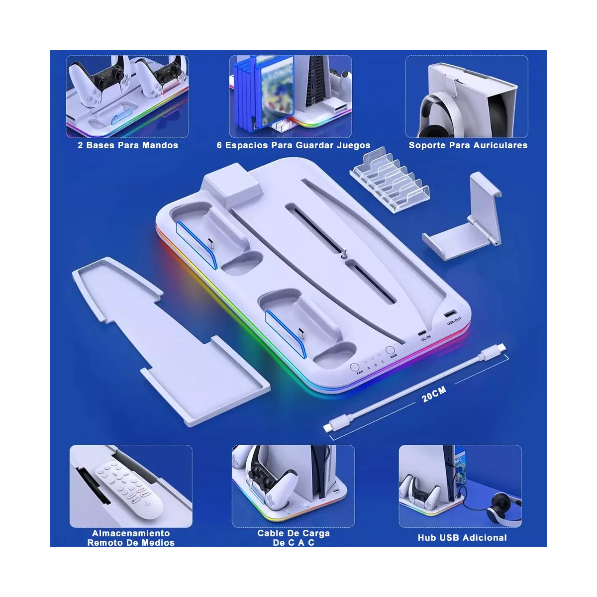 Base De Cargador Enfriadora Para Ps5 Disco/digital Usb C.