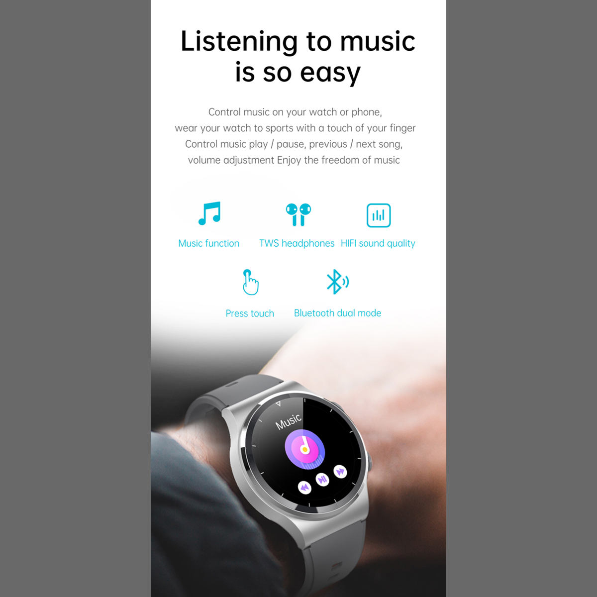 Smart Watch Reloj Inteligente Gt69 Metal 2 En 1 Audífonos Tws NEGRO FRALUGIO.