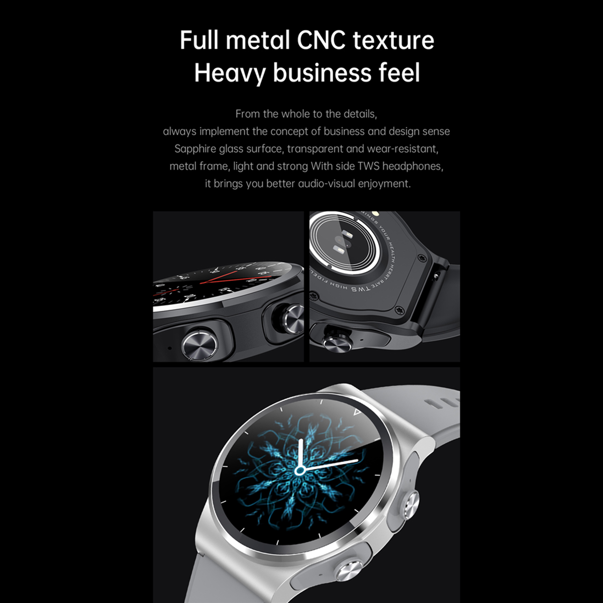 Smart Watch Reloj Inteligente Gt69 Metal 2 En 1 Audífonos Tws NEGRO FRALUGIO.