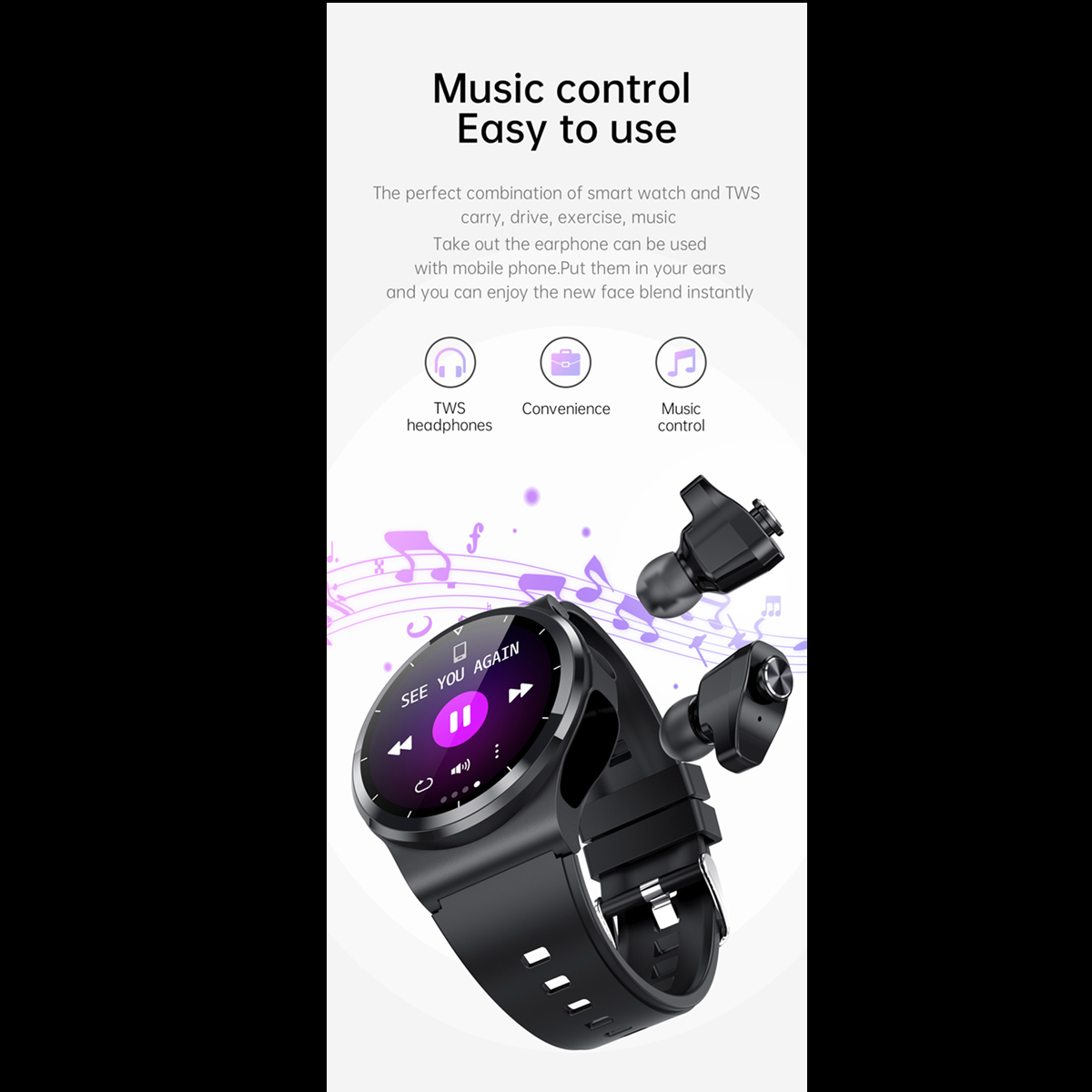 Smart Watch Reloj Inteligente Gt69 Metal 2 En 1 Audífonos Tws NEGRO FRALUGIO.