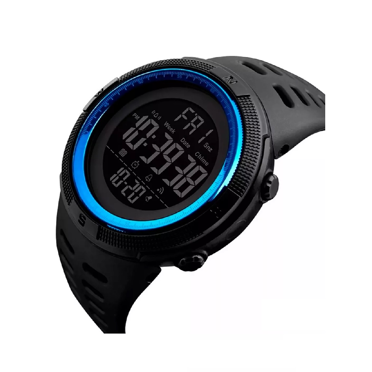 Reloj Hombre Deportivo Digital Resistente Al Agua Negro con Azul.