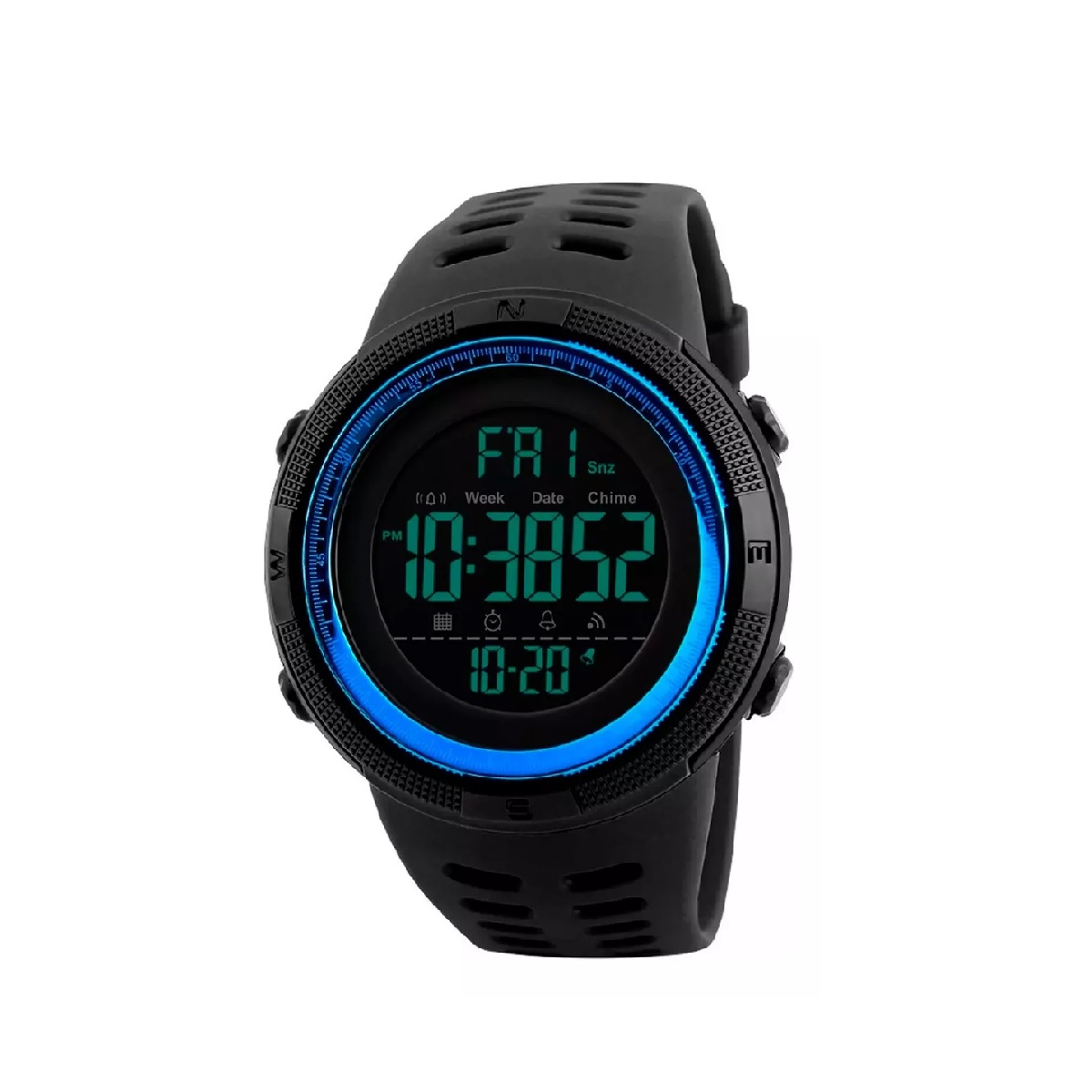 Reloj Hombre Deportivo Digital Resistente Al Agua Negro con Azul.