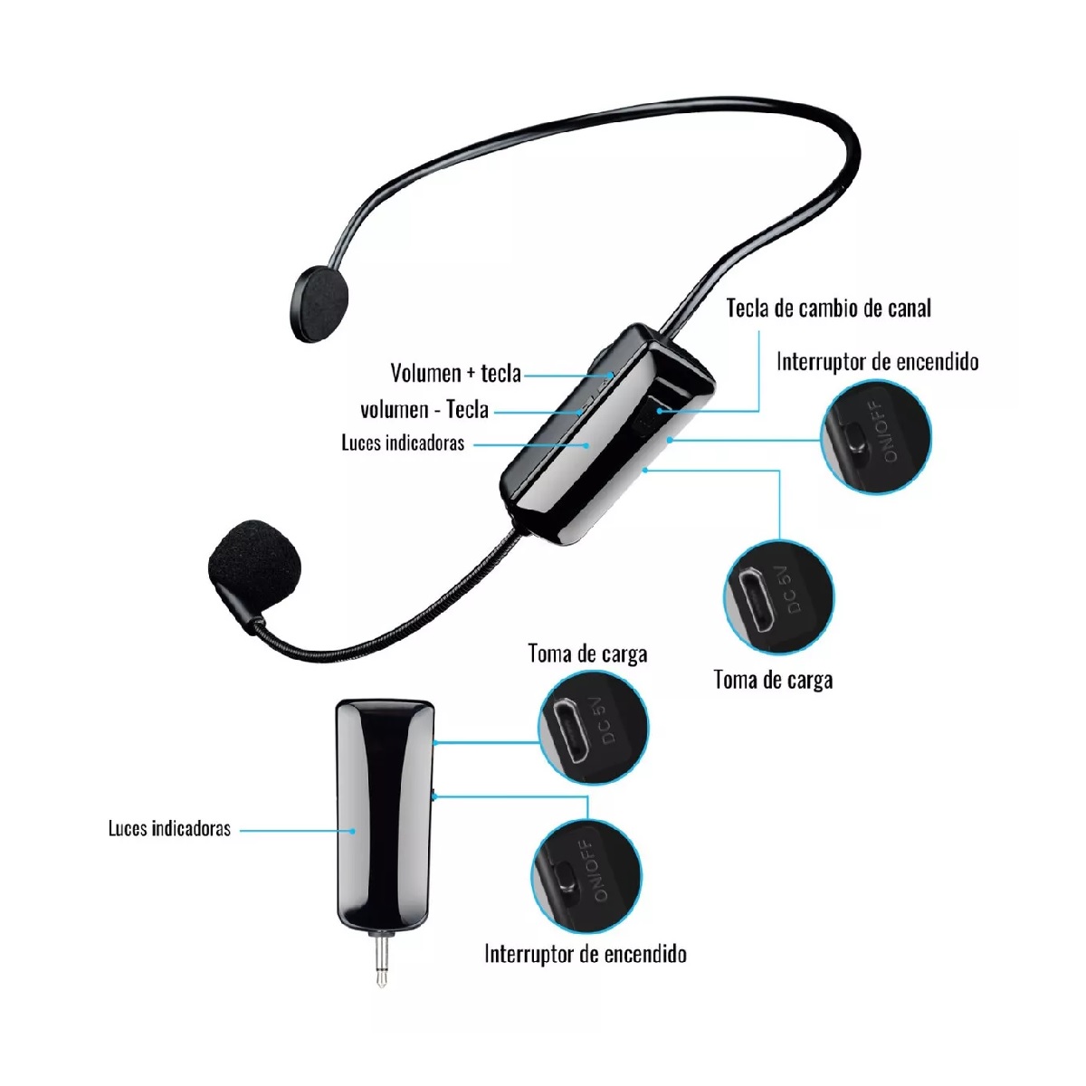 Micrófono Hm-200w Condensador Diadema Inalámbrico.
