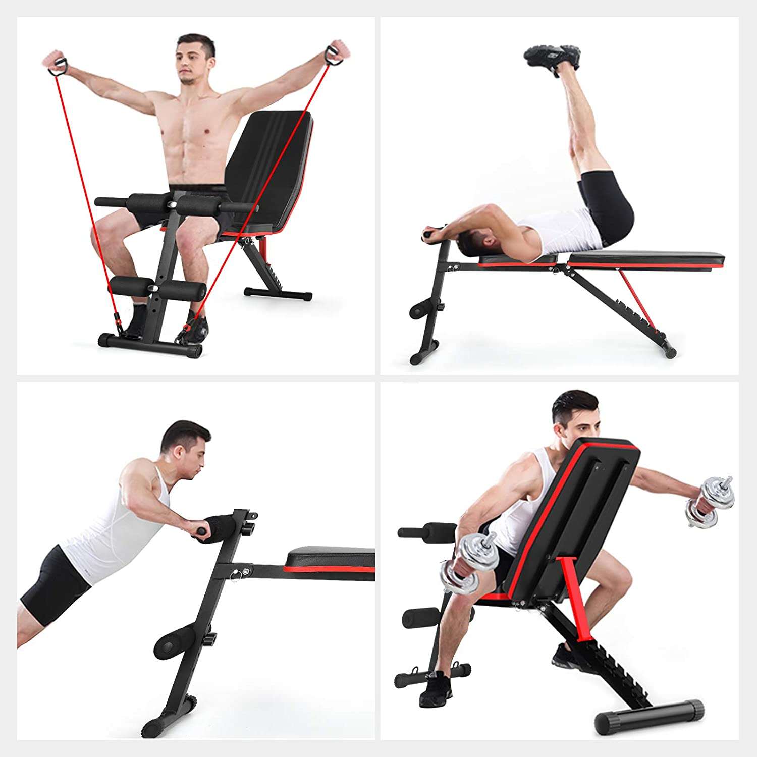 Banco Plegable Multifuncional Con Ligas, Entrenamiento Gym.