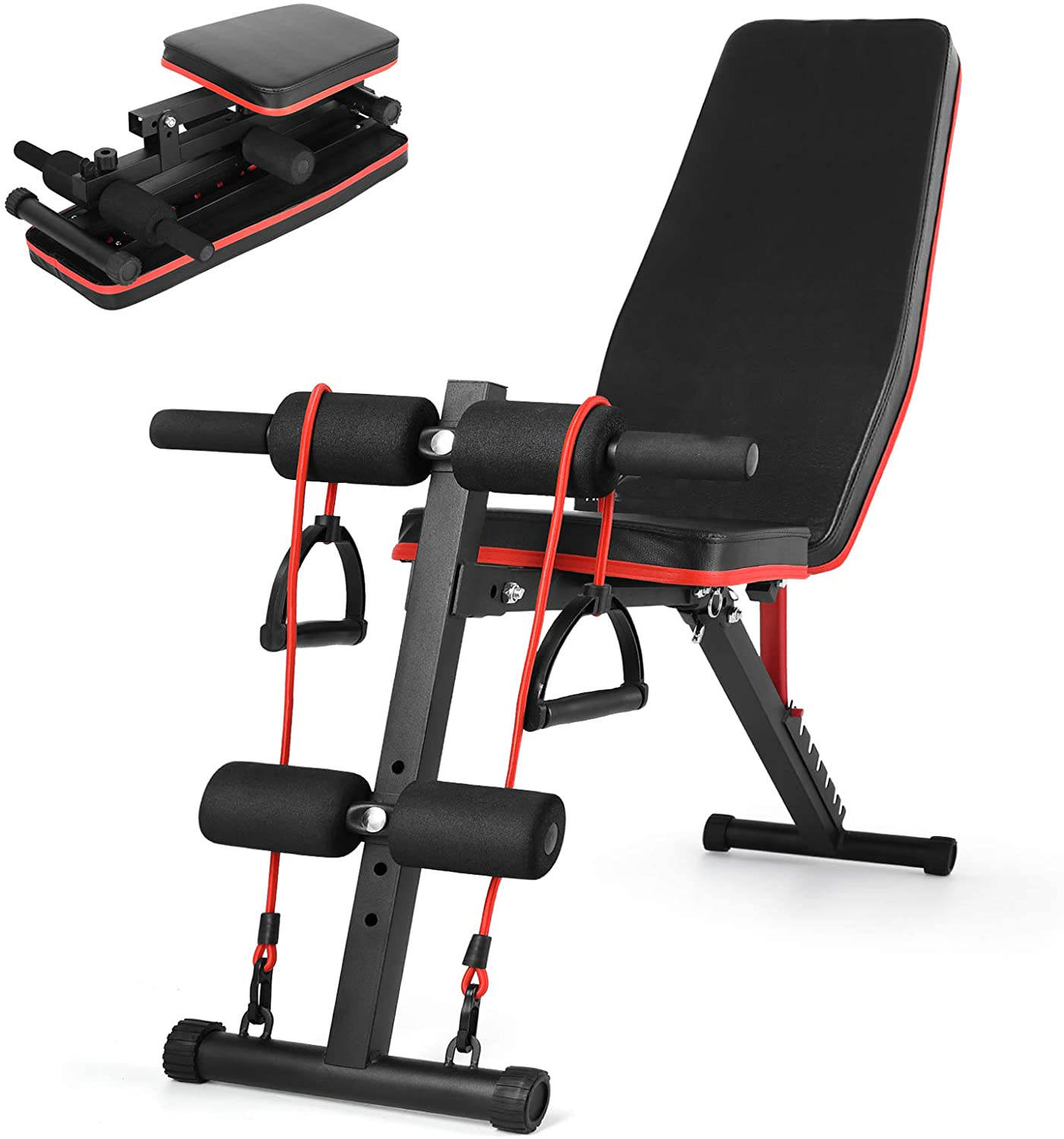 Banco Plegable Multifuncional Con Ligas, Entrenamiento Gym.