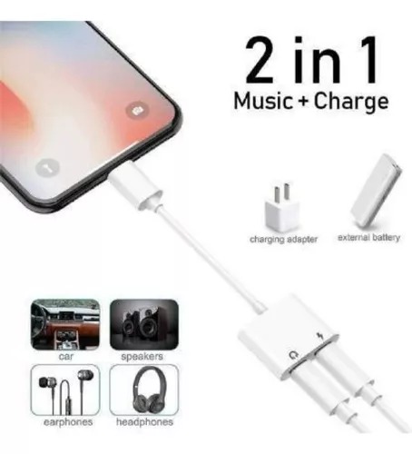 Adaptador Doble Compatible iPhone Carga Audio Llamadas Music.