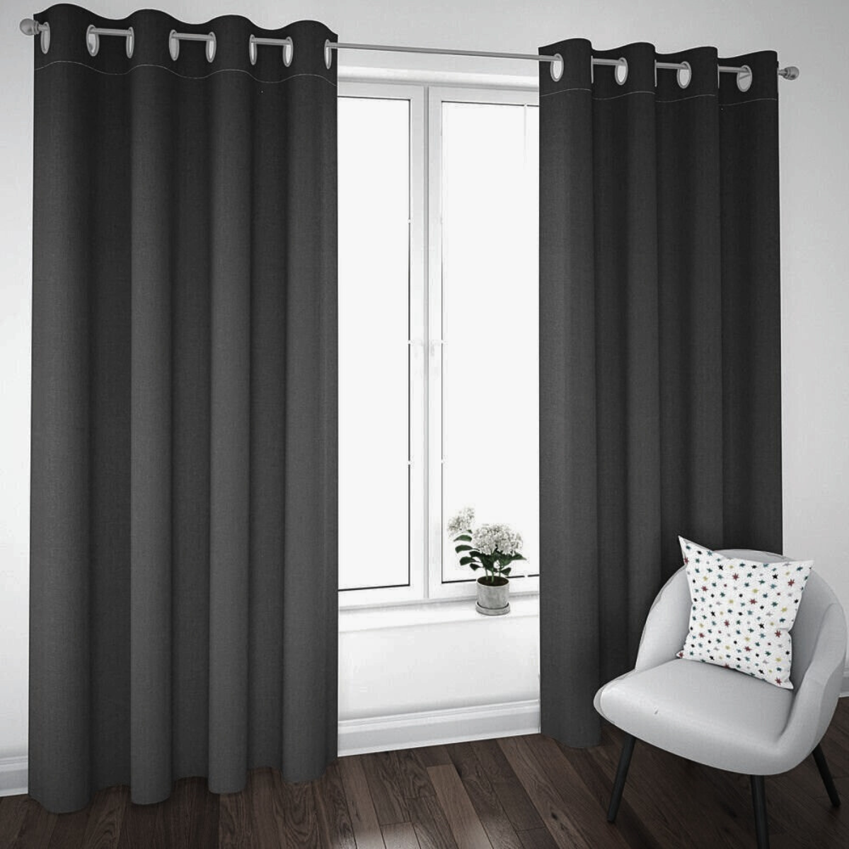 Cortina BlackOut Rebeca - 2 Paneles calidad Premium 95% Oscuridad- 300 x 230 cm de altura - Color Gris Oxford.