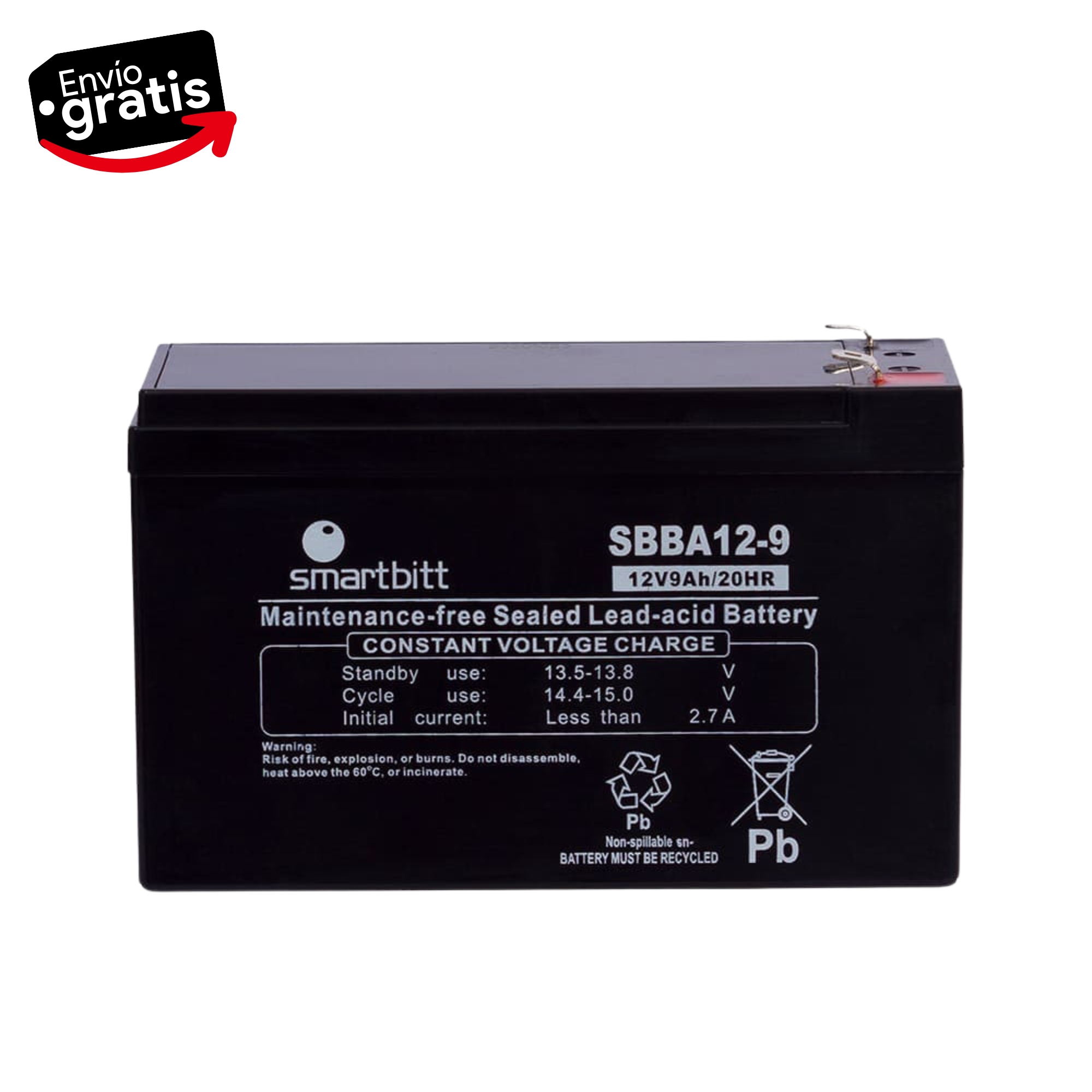 Batería Smartbitt de 12V-9AH, de reemplazo para Nobreak.