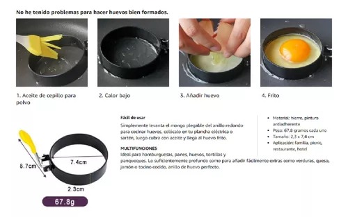 Moldes Anillos De Huevo Frito Acero Inoxidable, 4 Piezas.
