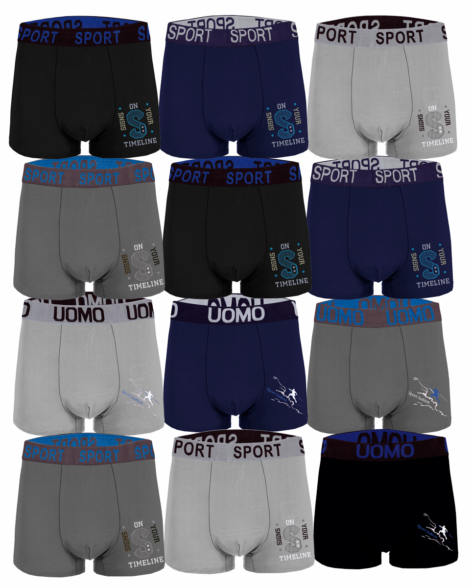 Paquete de 12 Boxer liso con Estampados Para Hombre tela Suave .