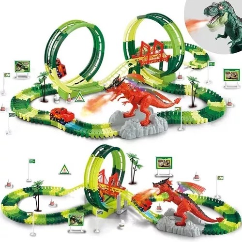 Pista Spray Dinosau Carreras Dragón Lanza Vapor 170 Pz 369cm.