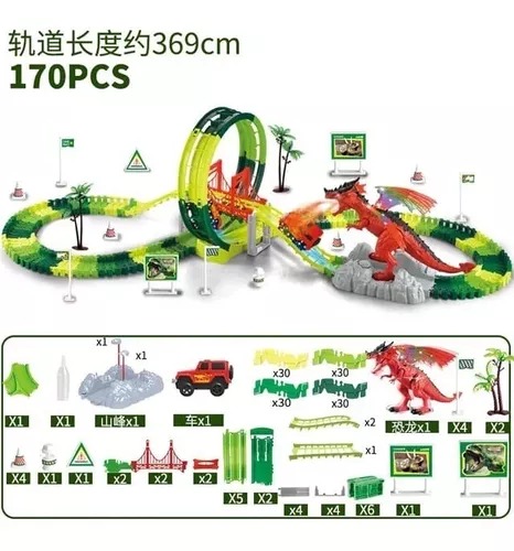 Pista Spray Dinosau Carreras Dragón Lanza Vapor 170 Pz 369cm.
