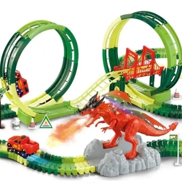 Pista Spray Dinosau Carreras Dragón Lanza Vapor 170 Pz 369cm.