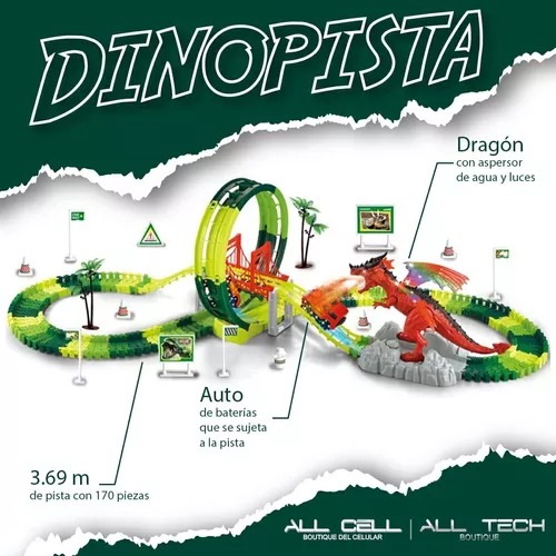 Pista Spray Dinosau Carreras Dragón Lanza Vapor 170 Pz 369cm.