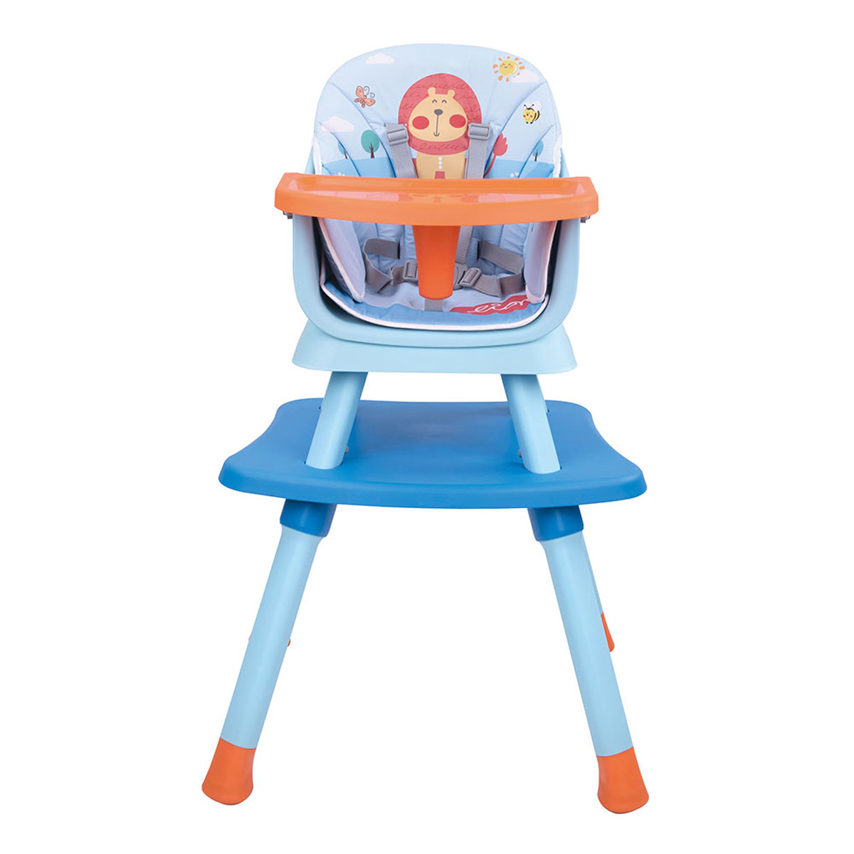 Silla Alta Periquera D'bebé Grow with Me Azul con Naranja.