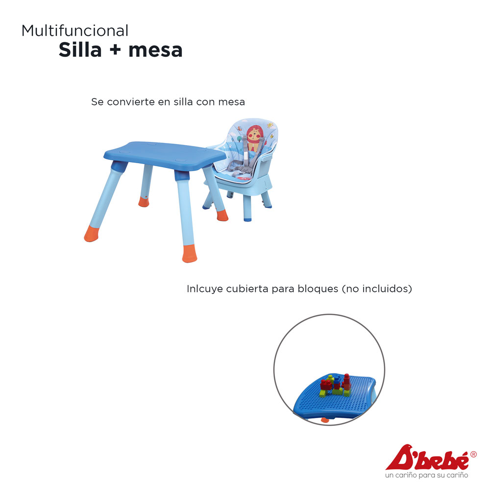 Silla Alta Periquera D'bebé Grow with Me Azul con Naranja.