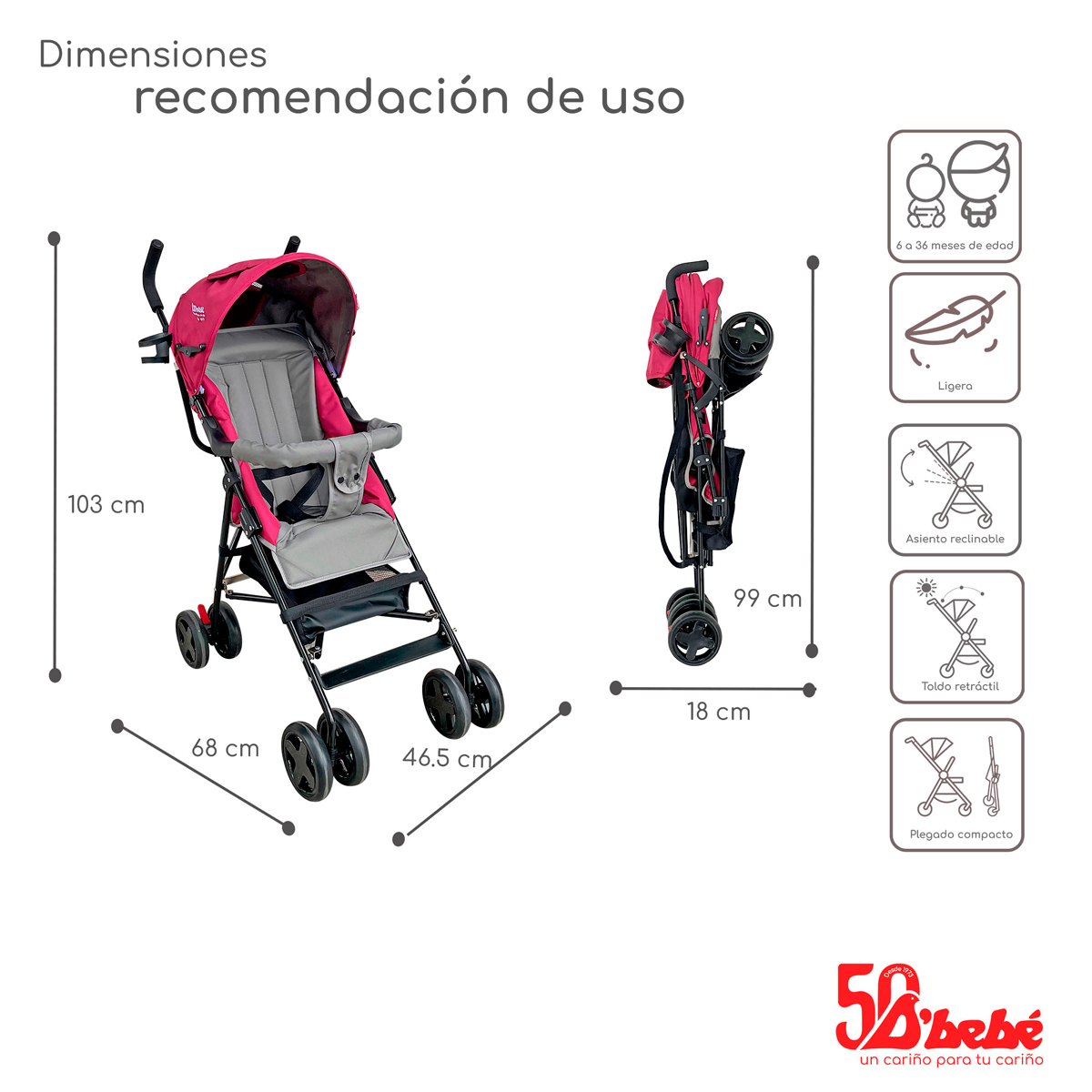 Carriola de Bastón D'bebé Carry Bebé Rosa