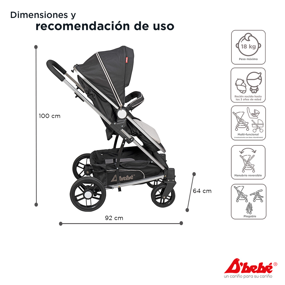 Carriola Sistema de Viaje D'bebé Crown Negra.