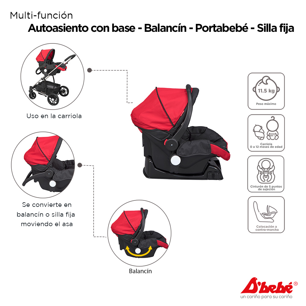 Carriola Sistema de Viaje D'bebé Crown Roja.