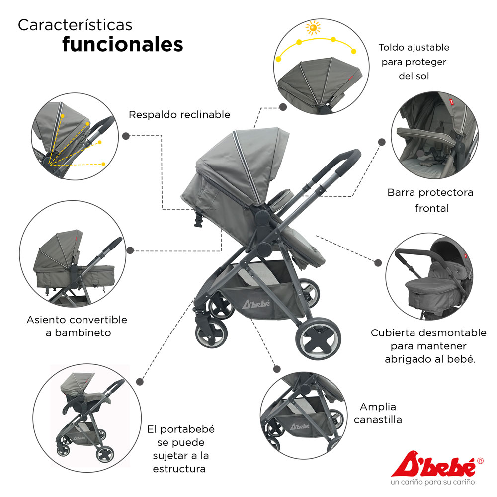 Carriola Sistema de Viaje D'bebé Queen Gris.