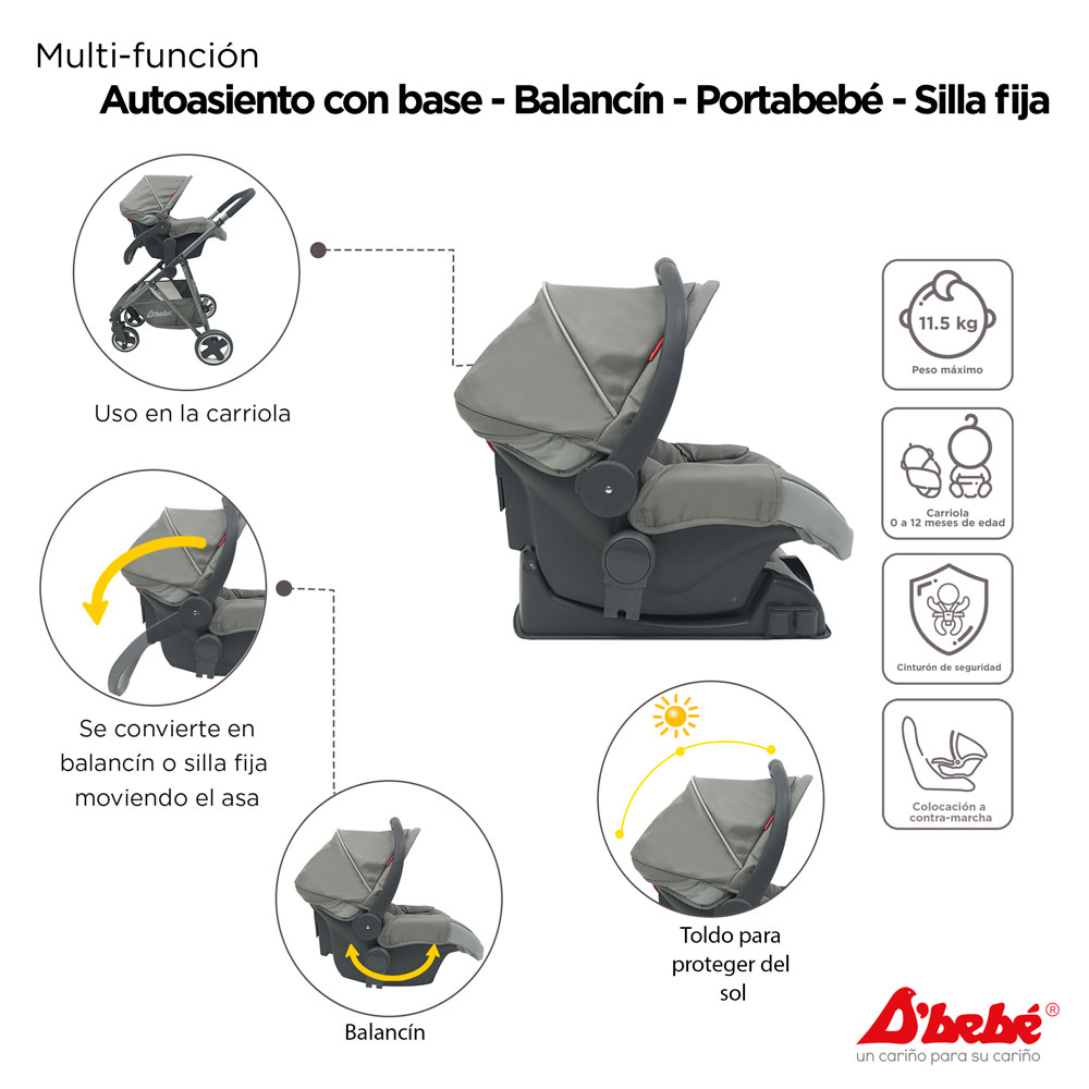 Carriola Sistema de Viaje D'bebé Queen Gris.