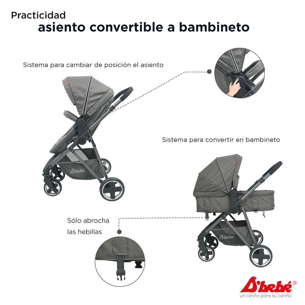 Carriola Sistema de Viaje D'bebé Queen Gris.