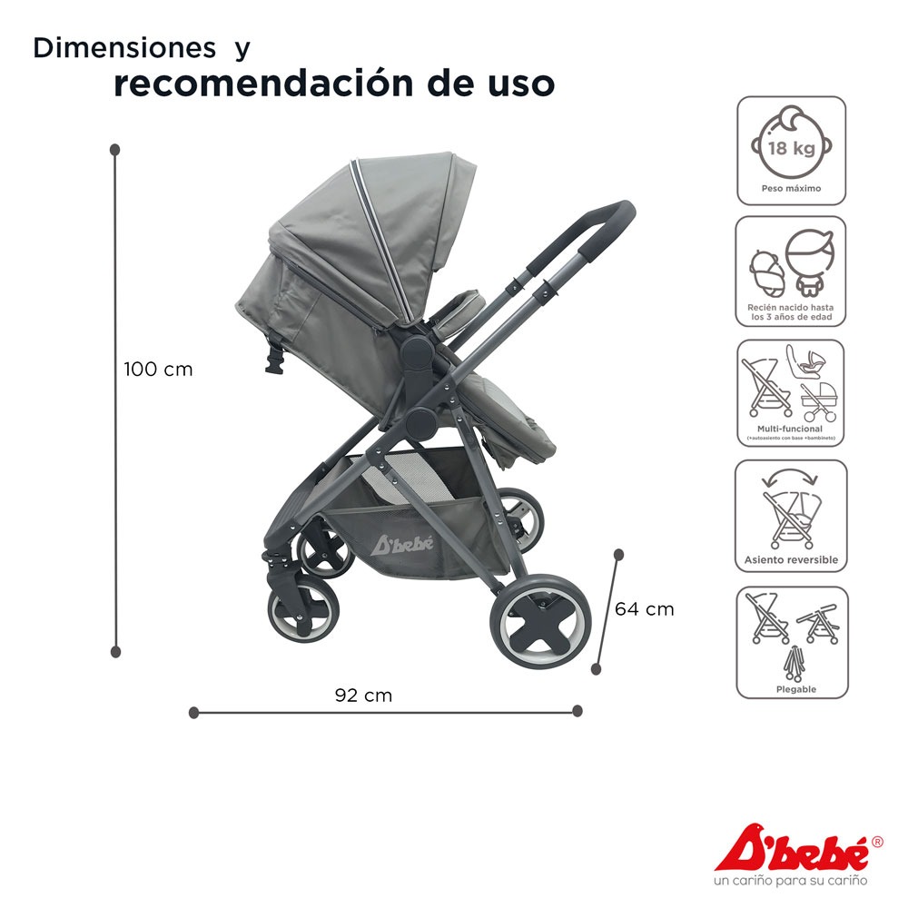 Carriola Sistema de Viaje D'bebé Queen Gris.
