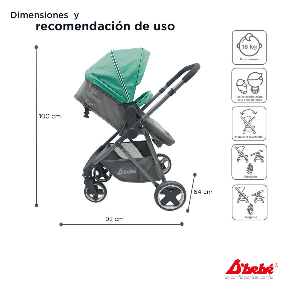 Carriola Sistema de Viaje D'bebé Queen Verde Menta.