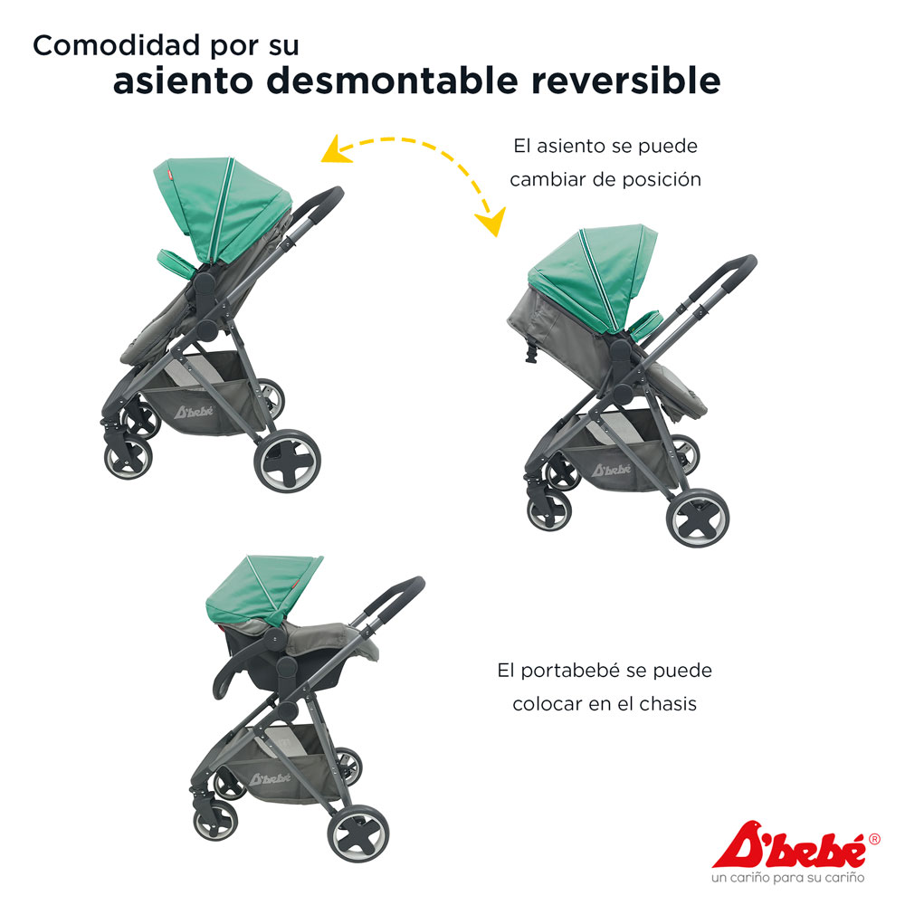 Carriola Sistema de Viaje D'bebé Queen Verde Menta.