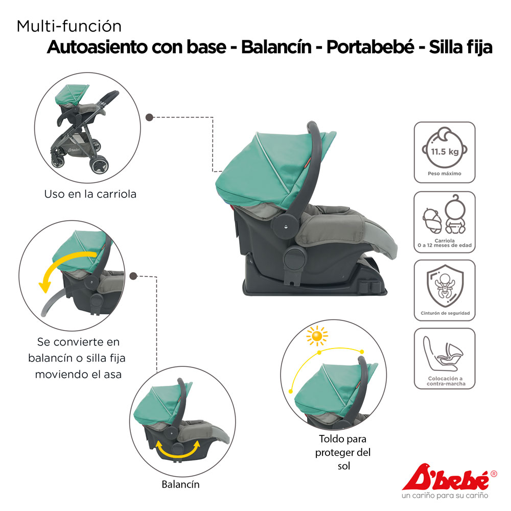 Carriola Sistema de Viaje D'bebé Queen Verde Menta.