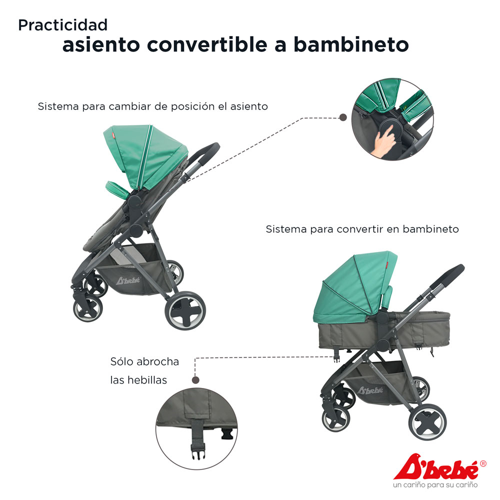 Carriola Sistema de Viaje D'bebé Queen Verde Menta.