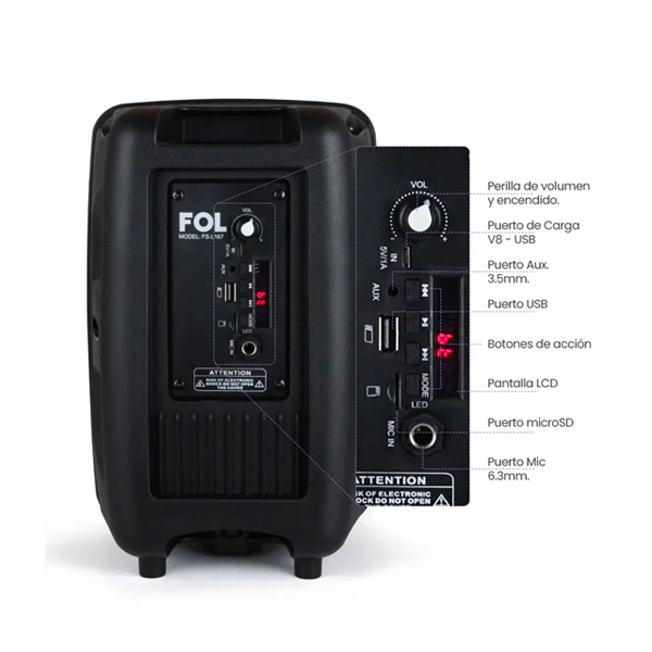 Bocina Fol Bluetooth Micrófono Karaoke Música Inalámbrica Color Negro