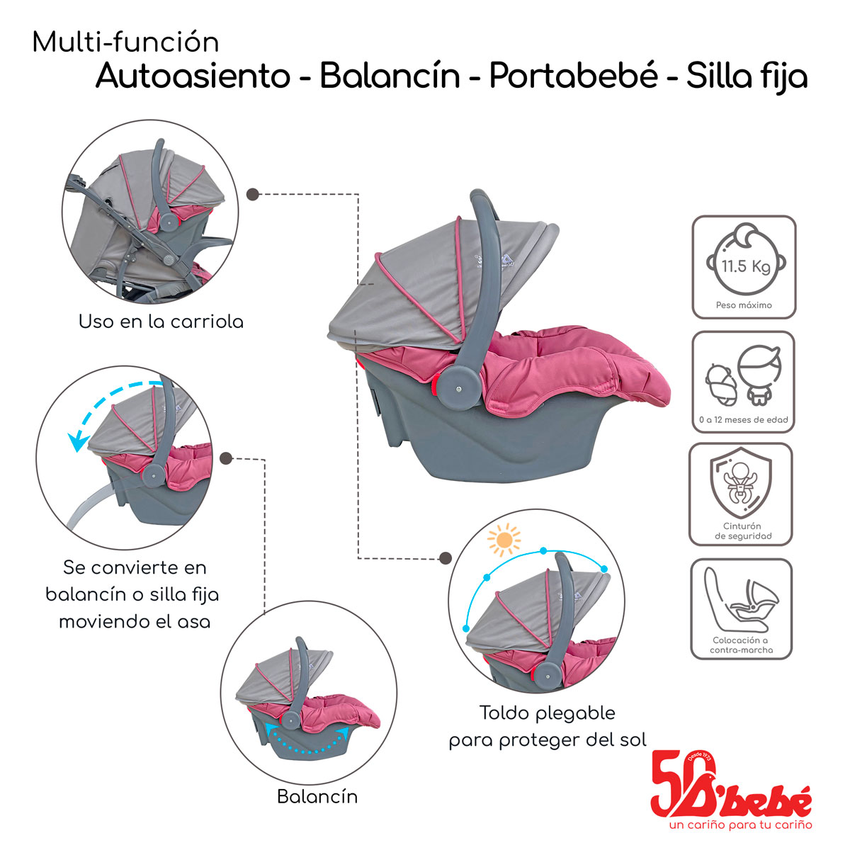 Carriola Sistema de Viaje D'bebé Aventura Rosa