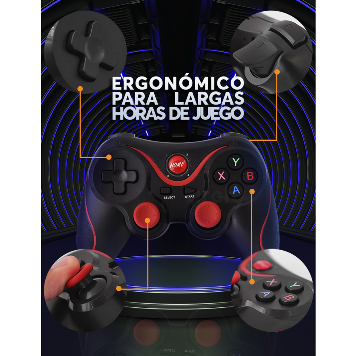 Mando Control Gamepad Archy Joystick Compatible con Android inalámbrico con Bluetooth, Soporte Celular y Agarre cómodo