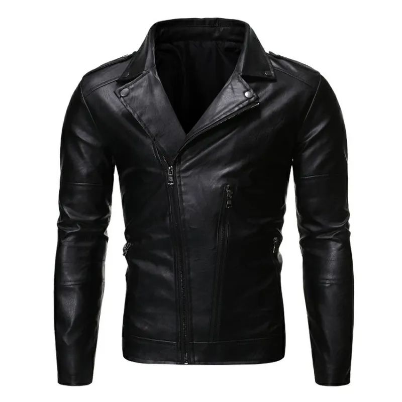 Chamarra De Piel Rockera Cierre Cruzado Hombre Slim Biker B5.