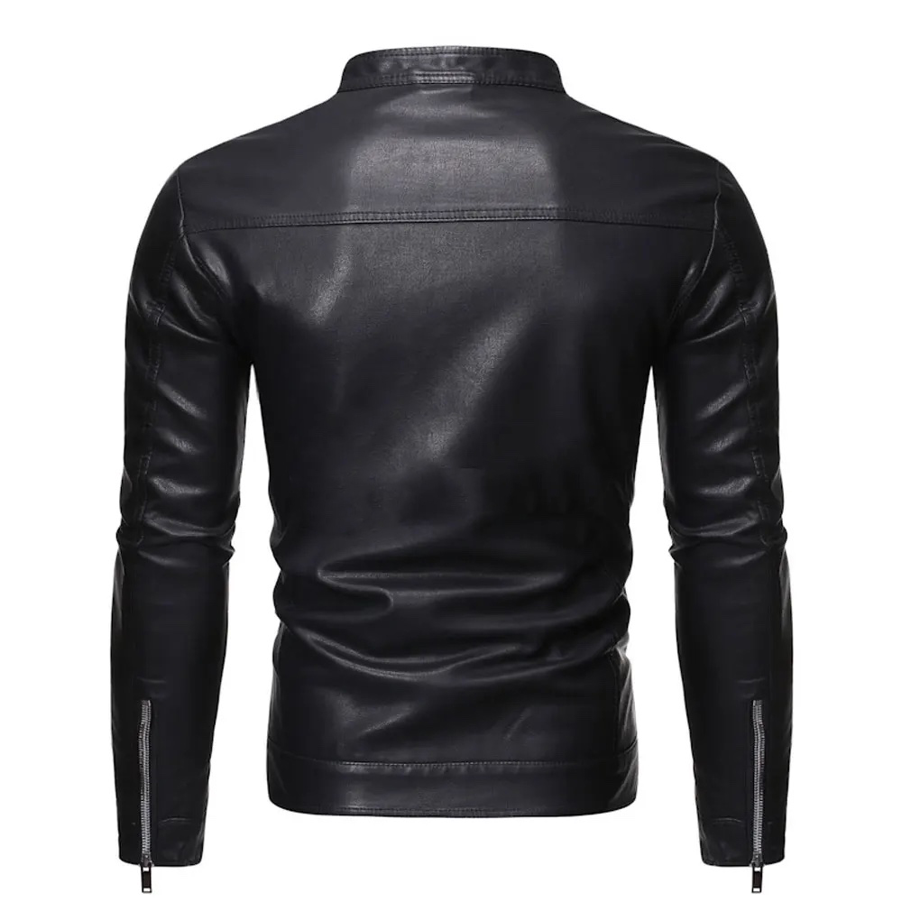 Chamarra De Piel Rockera Hombre Slim Biker Cuello Alto B6