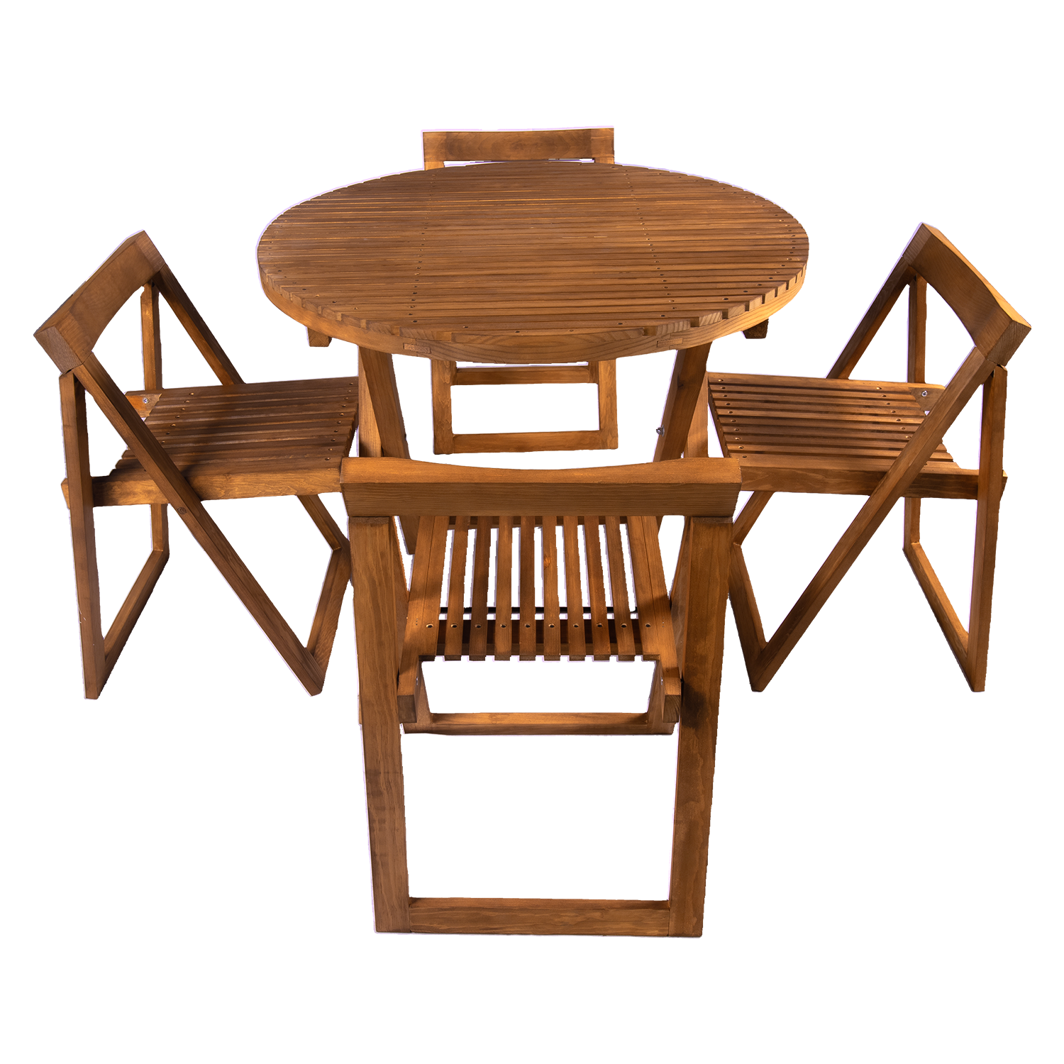 Comedor redondo 4P plegable de madera. Mod Terraza 