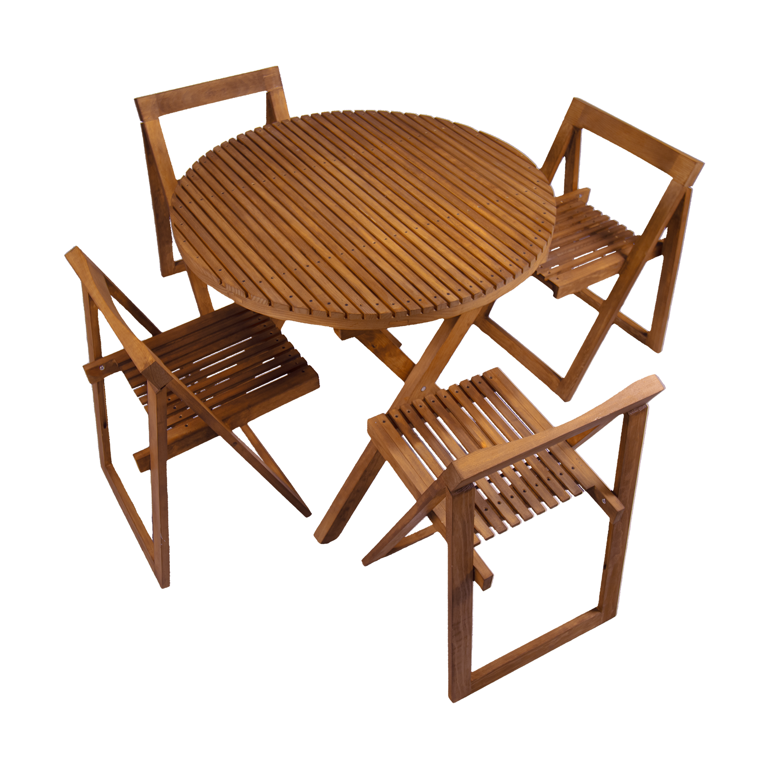 Comedor redondo 4P plegable de madera. Mod Terraza 
